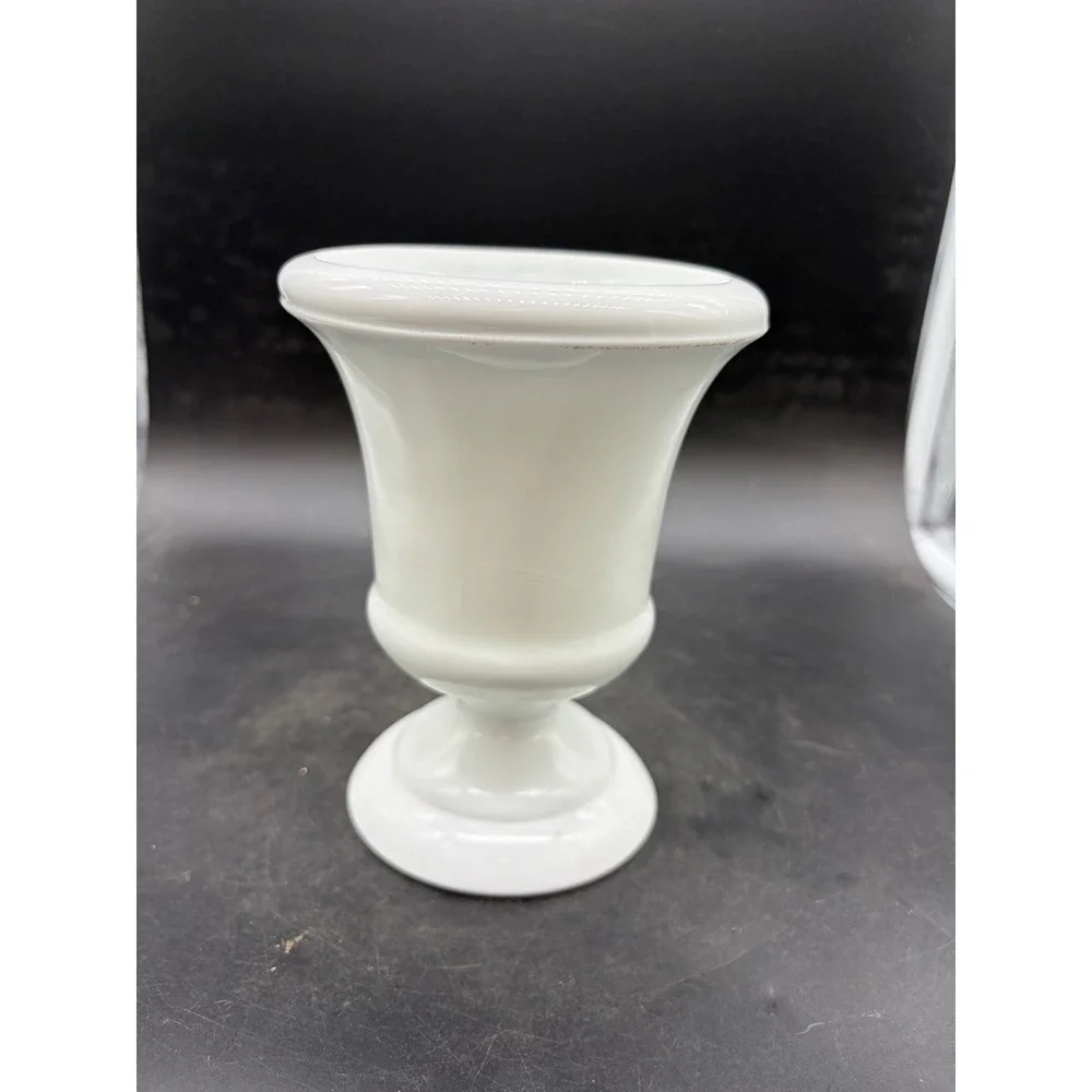 Vintage Milk Glass Pedestal Vase White Footed Urn Flared Rim 6.25 Inch